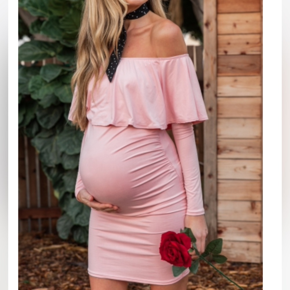 Pinkblush Ruffle Trim Fitted Maternity Dress